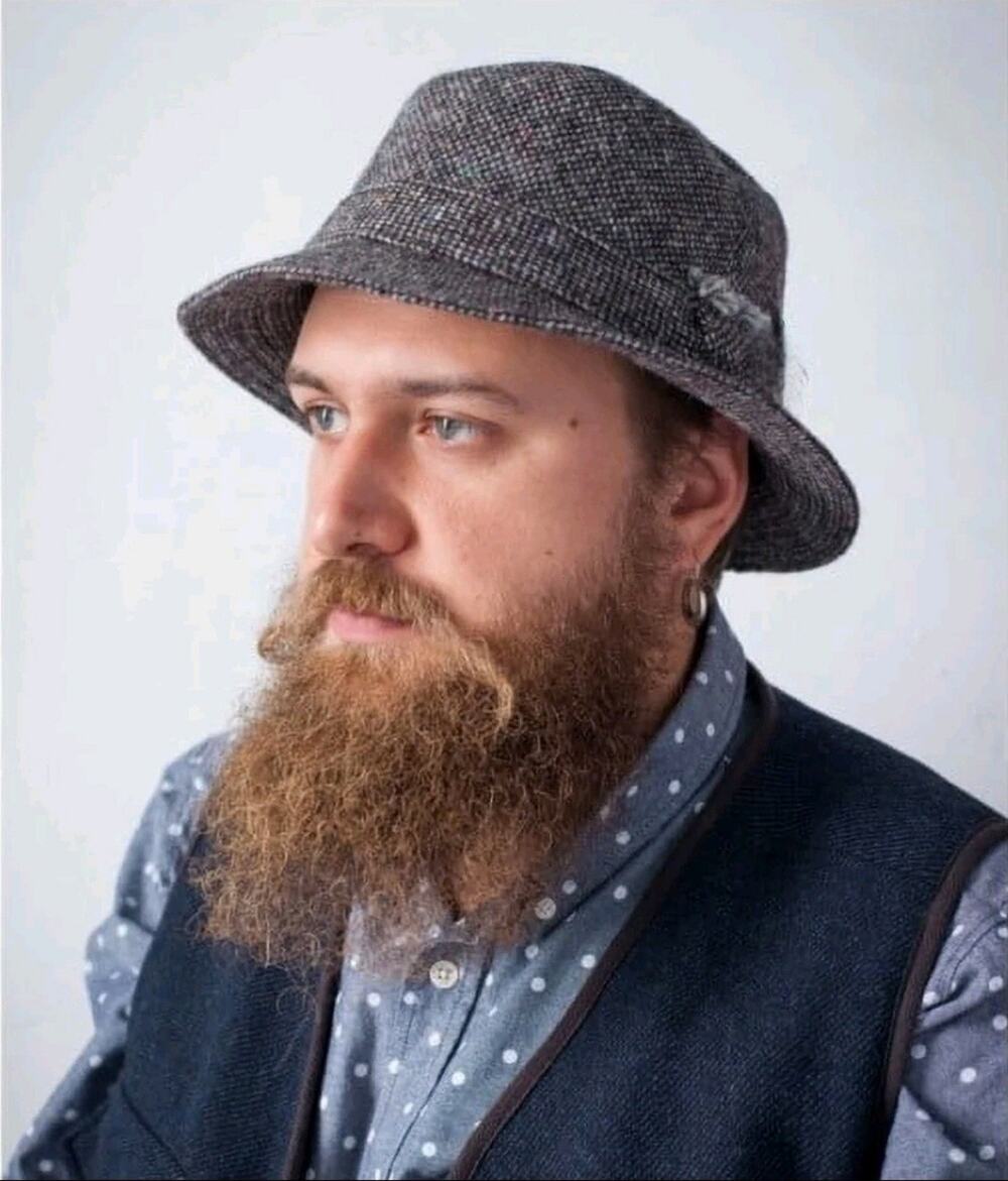 Hanna Hats Walking Hat Donegal Tweed 100% Wool Gray Salt & Pepper Men's Size M